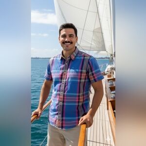 Robert Graham Men's Checked Short-sleeved Button Down Shirt Size Large